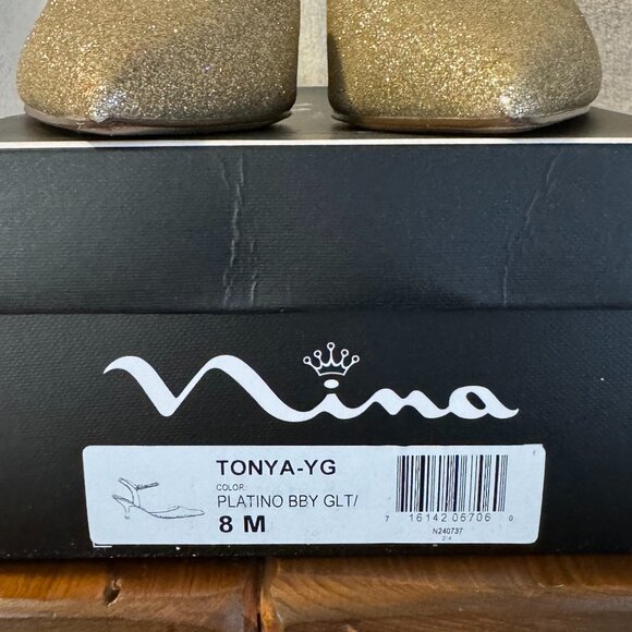 NINA Tonya Kitten Ankle Strap Slingback Gold Platino Glitter, sz 8 - Picture 3 of 8